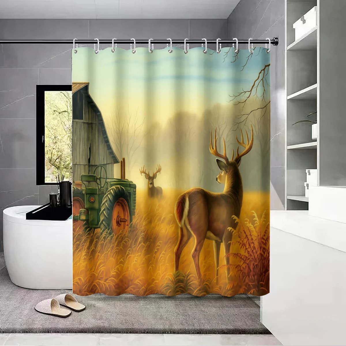 1pc Farm Elk Stampato Tenda da doccia impermeabile Tenda divisoria per bagno Protezione Privacy Multi dimensioni Facile installazione