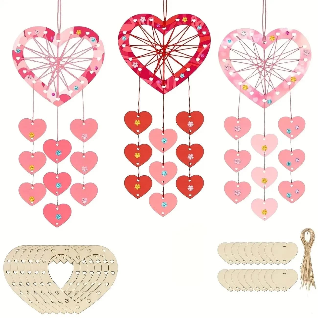 heart shaped wooden dreamcatcher diy craft kit for adults, elegant hanging ornament supplies for home festival party wall decor