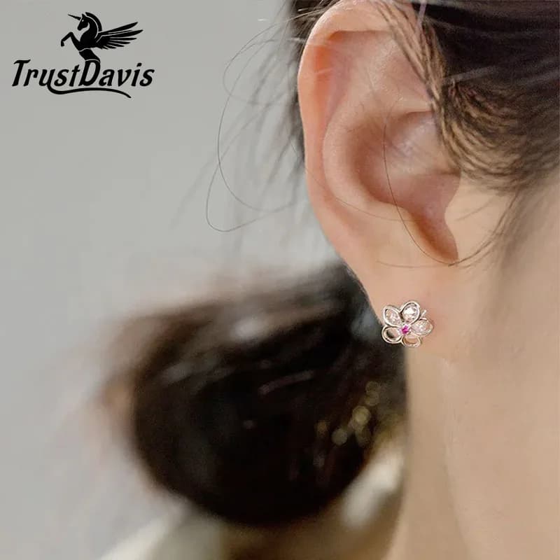 TrustDavis orecchini a bottone con piante dal Design unico in vero argento Sterling 925 per gioielli regalo di compleanno per ragazze e bambine DS1042