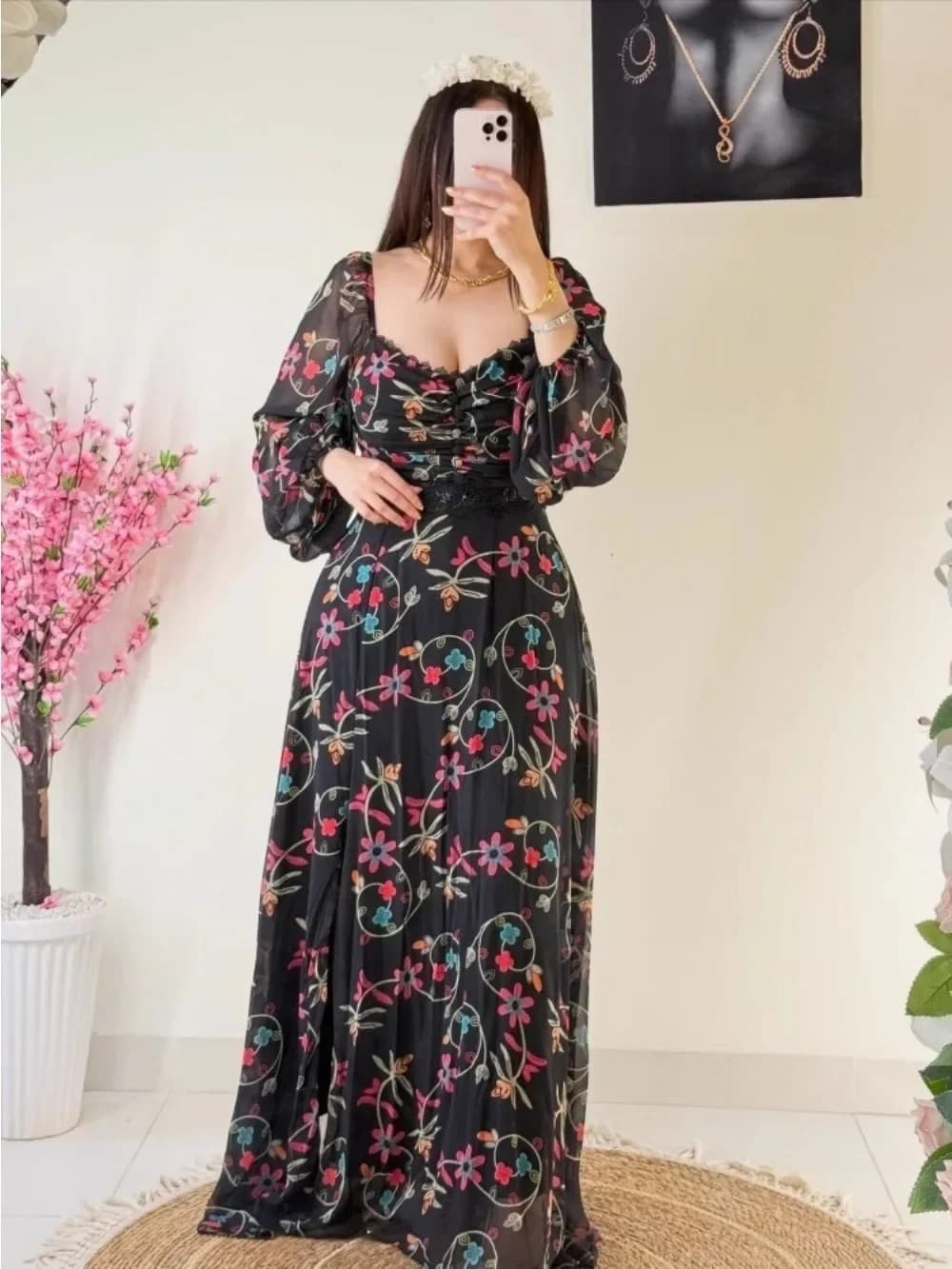 Stampa floreale Abito dolce Donna Abiti Jalabiya Arabo Abito lungo Eid Ramadan Marocco Abiti lunghi da festa 2026 Abaya Dubai