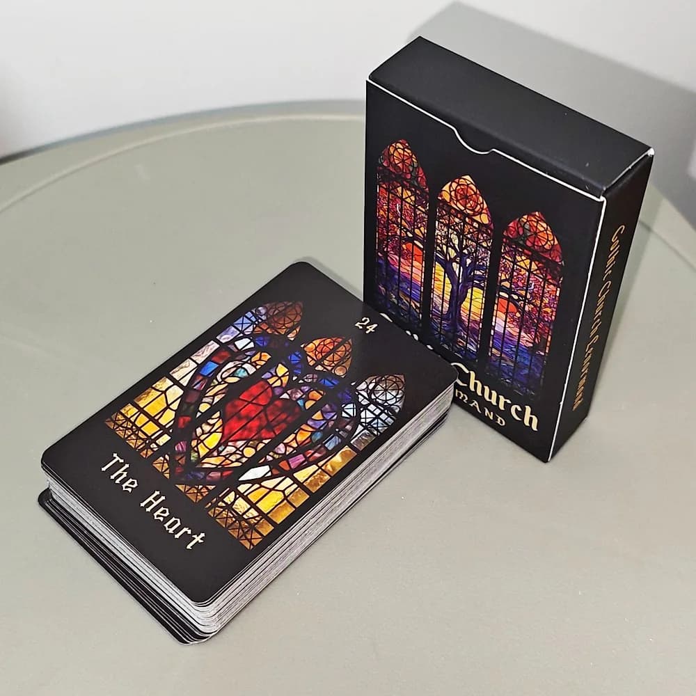 Carte Oracolo Lenormand Stile Chiesa Gotica 9*6cm Mazzo da 44 Carte Stile Arte Vetrata con Carte Extra Uomo/Donna e Carte Speciali