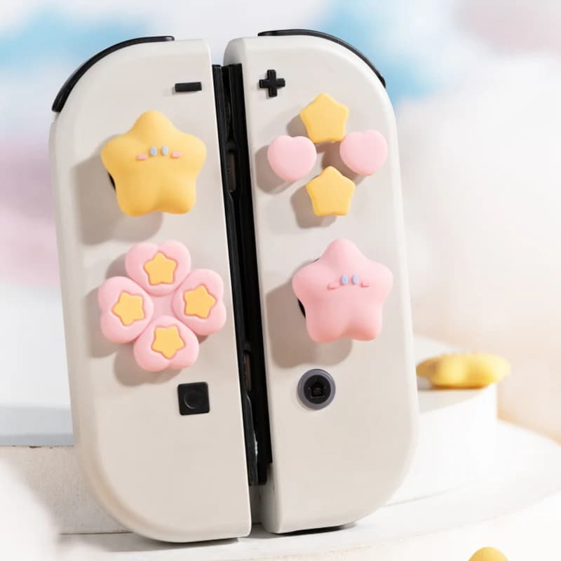 Carino Star Love Silicone Morbido D-pad Pulsante Croce ABXY Chiave Adesivo Custodia in Pelle per Interruttore Oled NS Joy-con Thumb Stick Grip Cap Cover