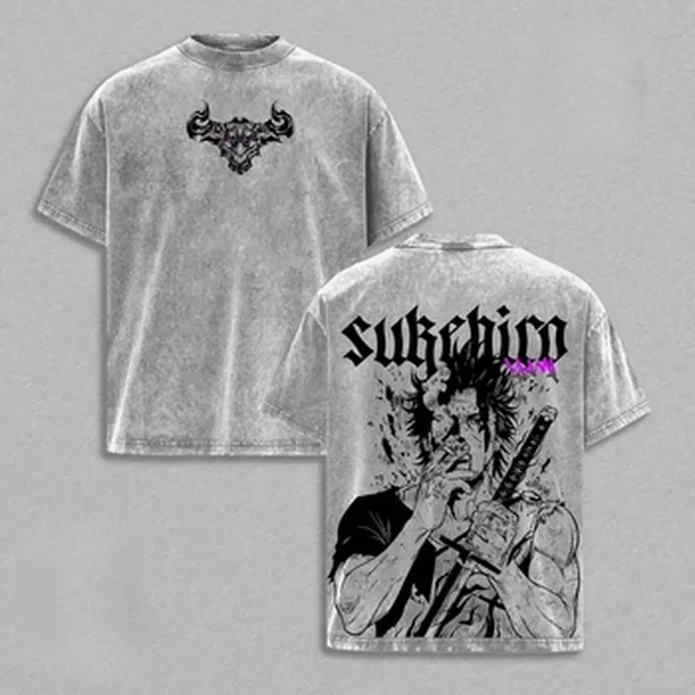 Yami Sukehiro Printed T-shirt Black Clover Anime T Shirt For Men Short Sleeve Clothing Oversized Cotton Tee Male Washed T Shirt