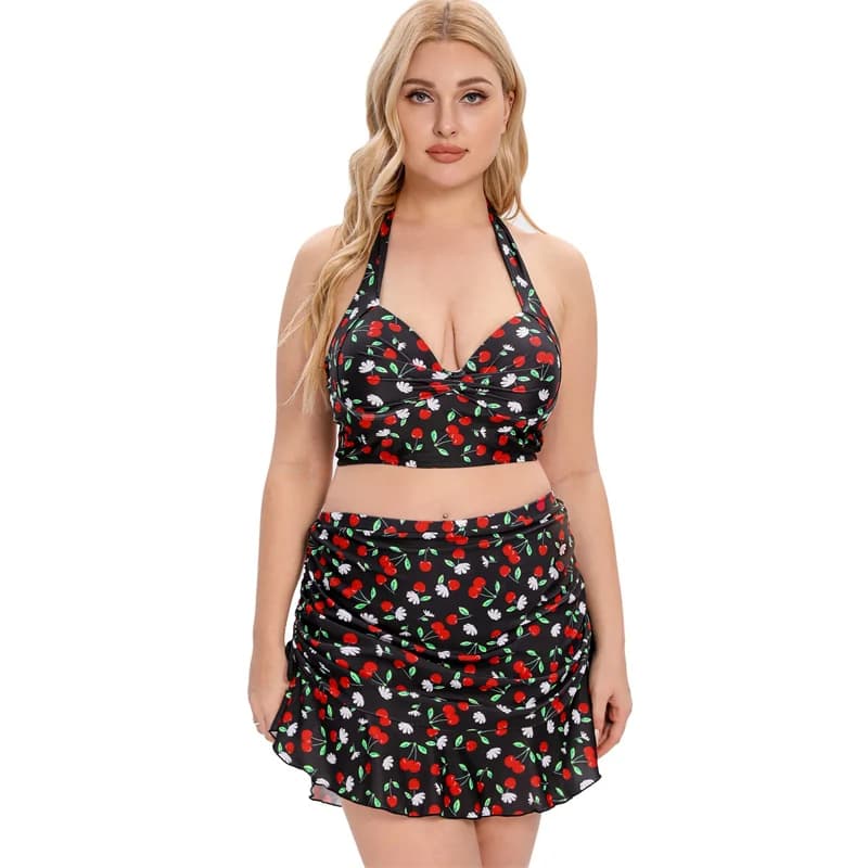 Swimwear Padded Two Piece Bikinis Set Push Up Plus Size Women Halter Bathing Suits High Waisted Swimsuits with Skirt Female