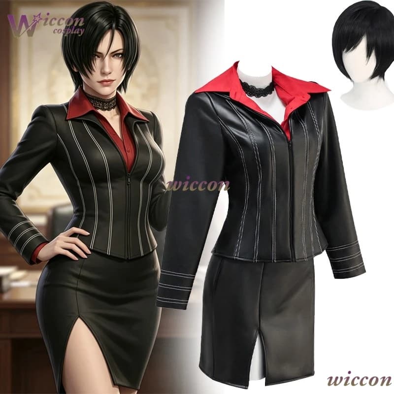 Ani Cos Resident Damnation Re Ada DAM Cosplay Outfits Evil Women Suit Skirt Coat Blouse Full Set of CLohing Wig Game High Heel
