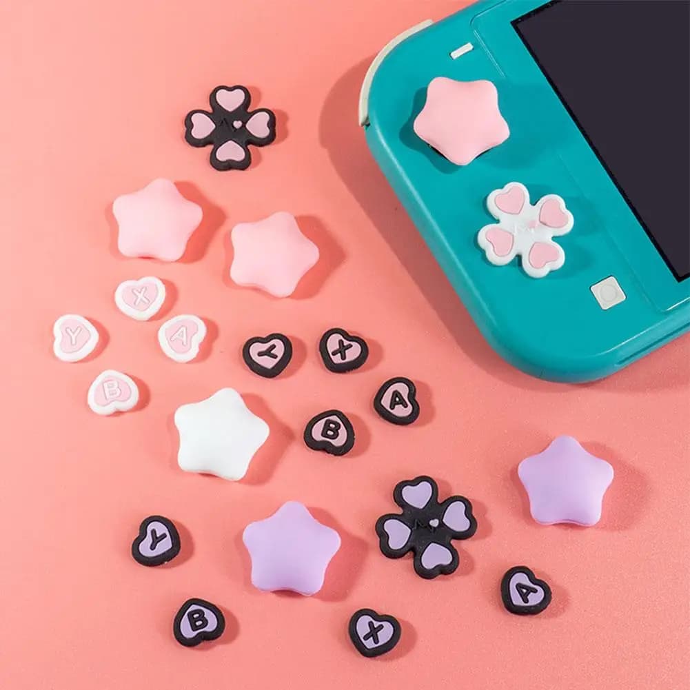 Silicone Button Stickers For Nintendo Switch 2 Star Love Button Grips Caps Joystick Cap+button Sticker Set Gaming Accessory