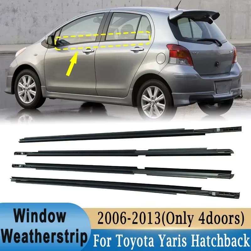 4 pezzi guarnizione per finestra per Toyota Yaris Hatchback 2006-2013 (4 porte) anteriore posteriore lato esterno strisce di tenuta in gomma di vetro nere