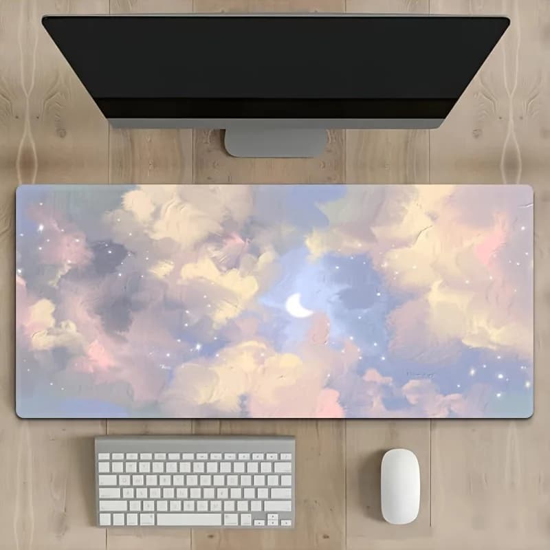 Tappetino da Scrivania Grande in Gomma Antiscivolo a Forma di Nuvola e Luna, con Bordi Cuciti, per Casa, Ufficio, Digitazione e Gaming