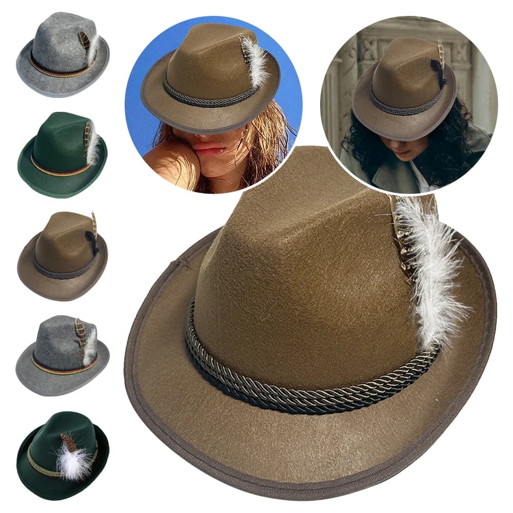 Fashion Feather Decors Hat Western ornament Costume Cosplay Cap Dress Up Swiss German Beer Festival Hat