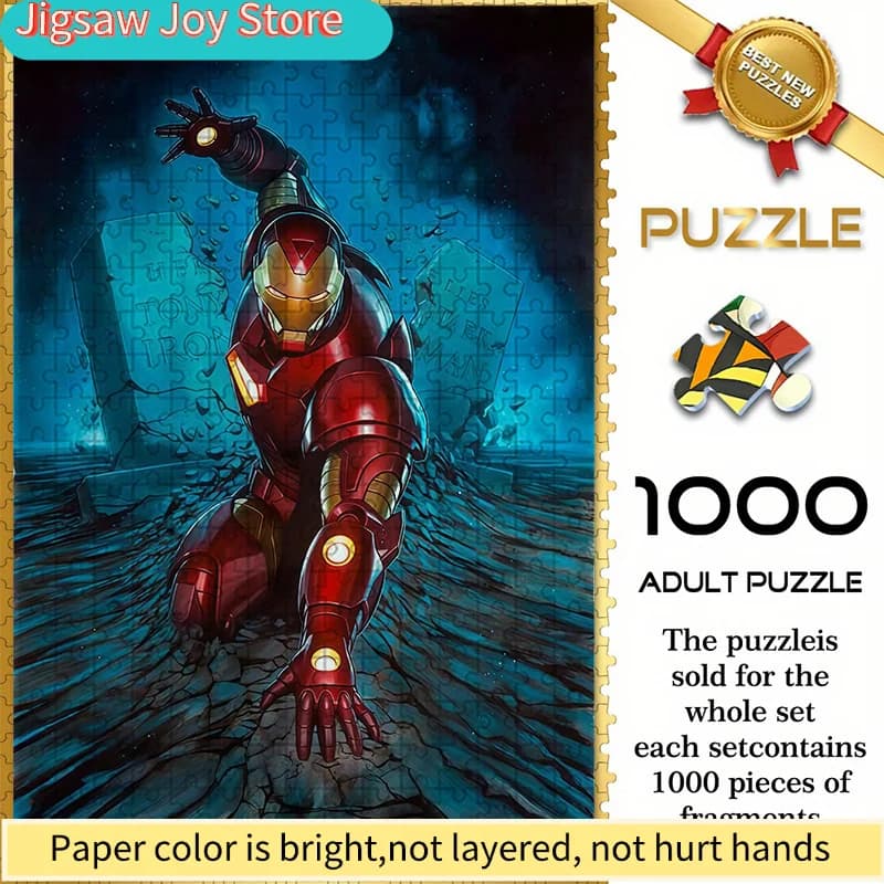 Puzzle Senza Cuciture a Tema Marvel Iron Man W1.6-1, con l'Armatura di Iron Man e una Lapide Spezzata per Creare un Effetto Realistico