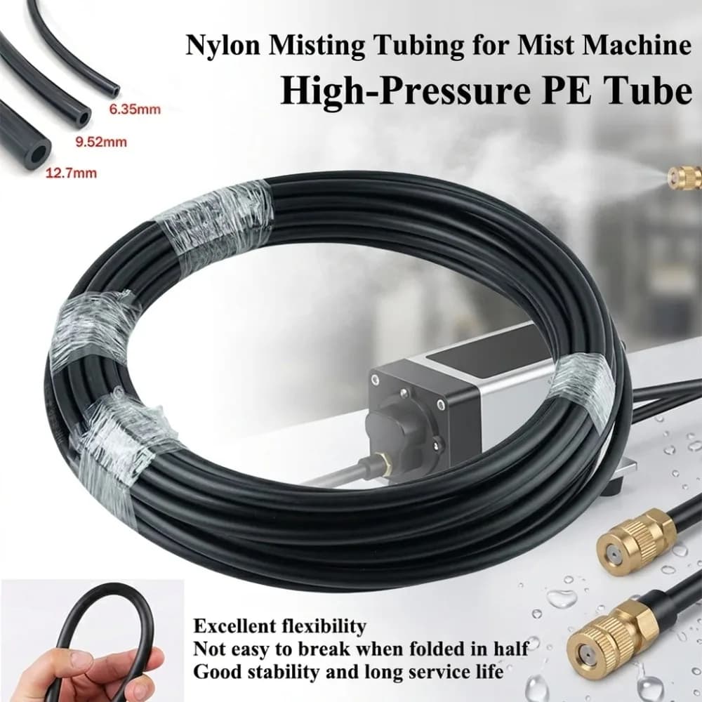 50M/100M High‑Pressure PE Tube 3/8 Inch 9.52mm Pipe, Misting Cooling System Hose for Patio Garden Fittings