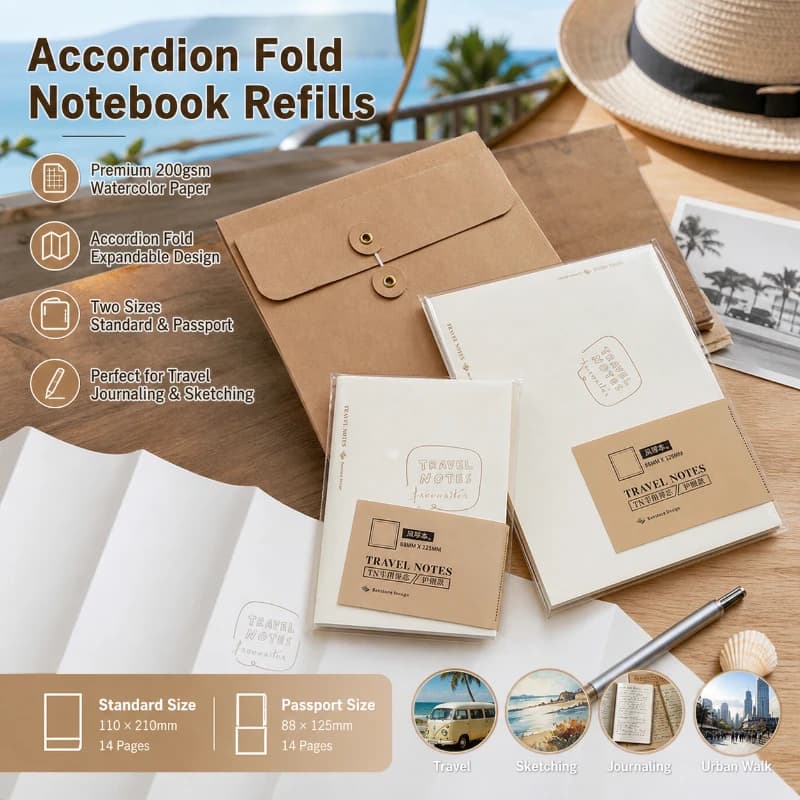 Fromthenon Standard/Passport Accordion Notebook Refill Insert-Foldable Travel Journal Refill for Art Sketching&Diary Writing