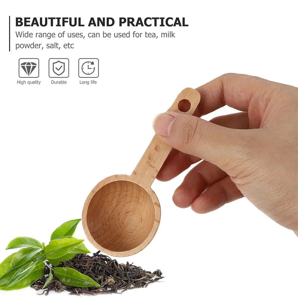 2Pcs Handcrafted Beech Wood Measuring Spoon Multi Use Coffee Bean Scoop Kitchen Measuring Tool Powder Sugar Scoop Sturdy