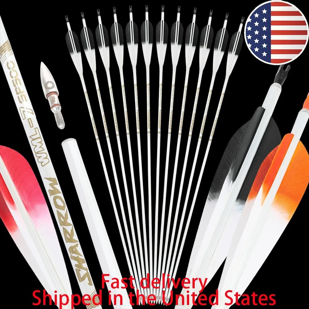 Archery Pure Carbon Arrows 6pcs Spine 500 High Tolerance Shaft +/-0.003 Target Hunting Arrows Fit Recurve and Compound Bow Outdoor Sport