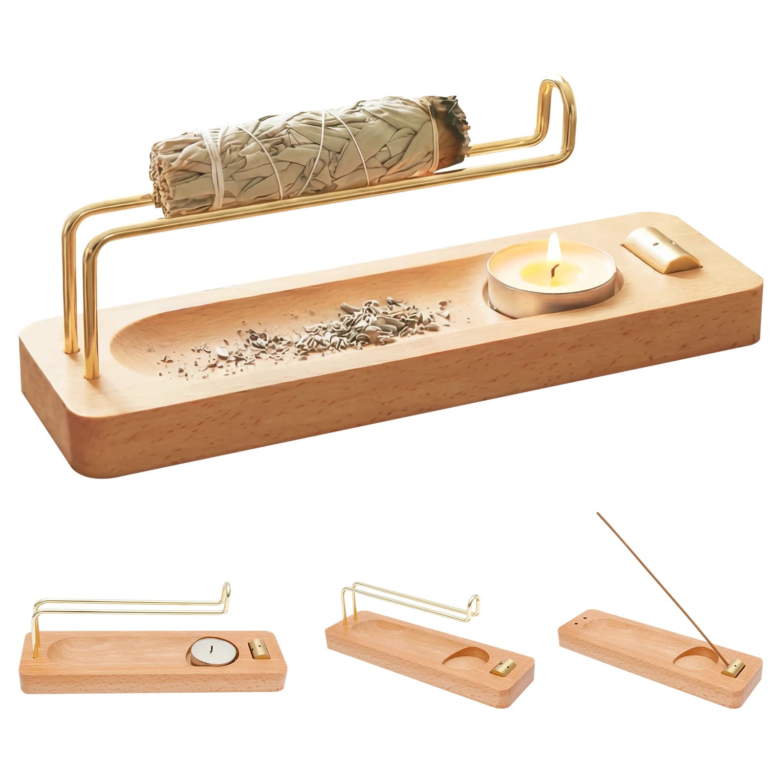 Incense Holder for Burning Palo Santo Sage Stick Wooden Sage Burner Multifunction Fragrances Diner Sage Holder for Meditation