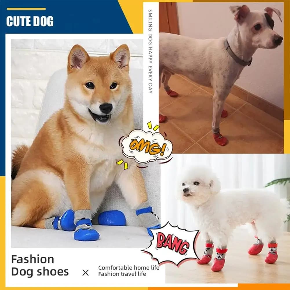 Calzini invernali impermeabili per animali domestici Calzini antiscivolo in gomma calda Scarpe Calzini per animali domestici lavorati a maglia per cani I9Q3