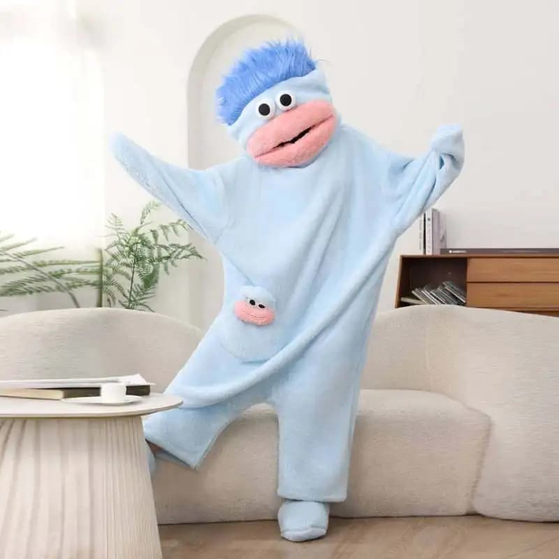 Pigiama Intero a Forma di Mostro Cartoon con Bocca Grande, per Coppie, Uomo e Donna, Autunno Inverno, Abbigliamento da Casa, Cosplay