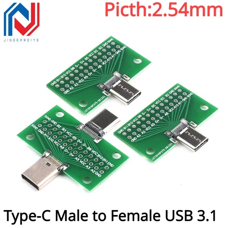 1 pz tipo-c maschio a femmina USB 3.1 test adattatore scheda PCB tipo C 24P 2.54mm presa connettore per trasferimento cavo linea dati