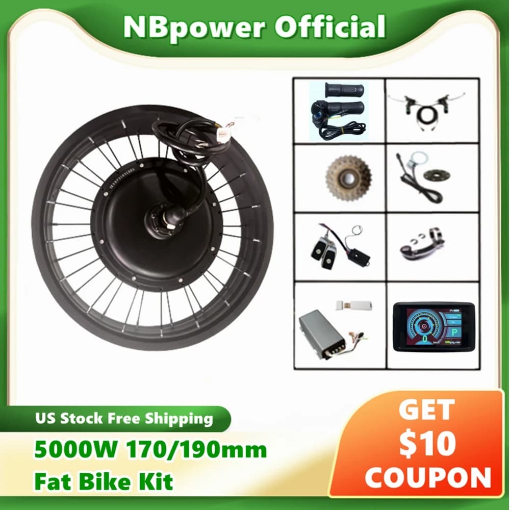 Kit di conversione per bici elettrica Fat Bike NBpower con motore posteriore da 5000W, dropout da 190mm, 48-72V, SVMC72100 UKC1+ (Disponibile negli Stati Uniti)