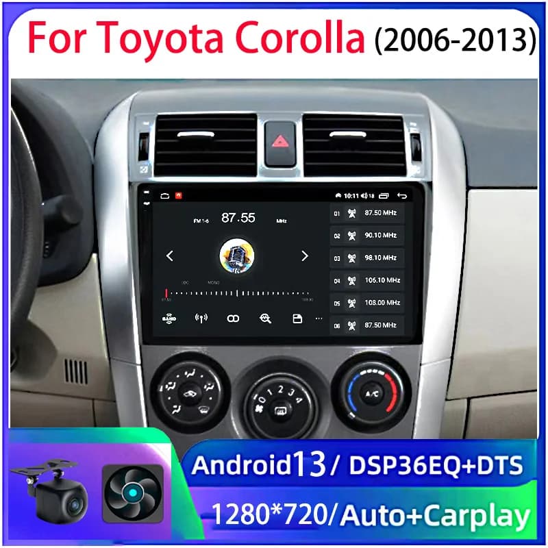 9 "6 + 128 GB Android13 Carplay Auto Car Radio Lettore Multimediale Schermo Per Toyota Corolla 2006-2013 Autoradio GPS Stereo 2din
