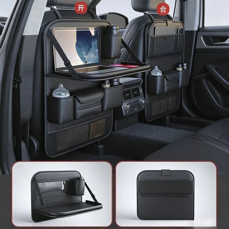 6‑Pocket Car Seat Back Storage Organizer, Wear‑Resistant Waterproof Anti‑Kick Pad with Tissue Cup Holder for Car Backseat