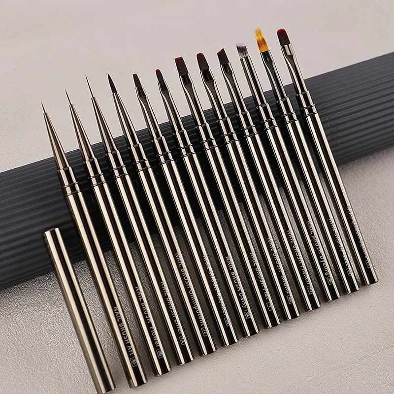 1/12 pezzi semplice pennello per il miglioramento delle unghie manico in metallo pittura disegno fiore penna bordo gancio gel UV pennello per unghie strumenti per nail art nuovo