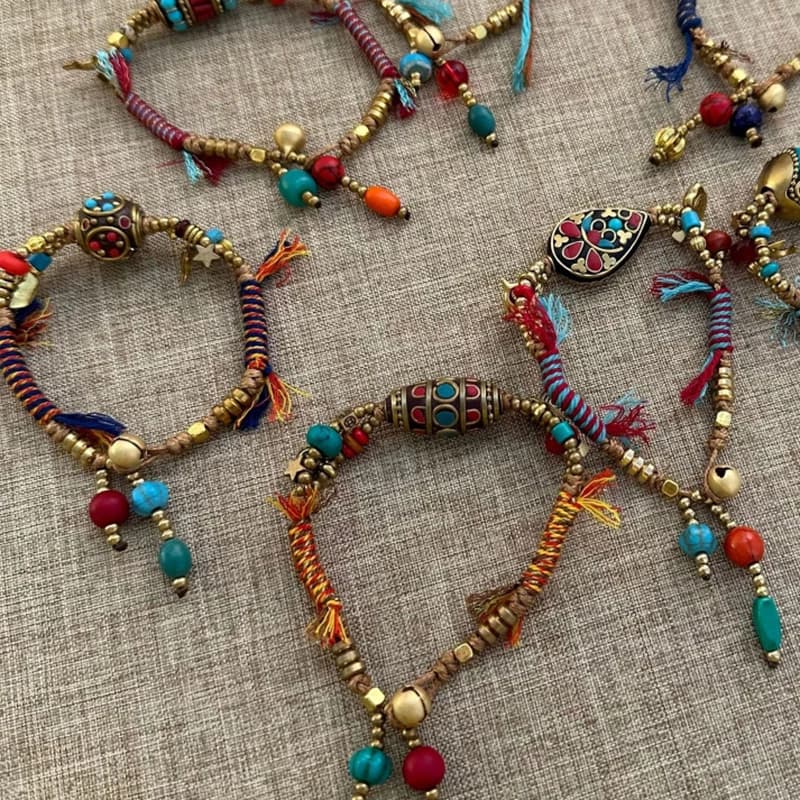 Hot Sale Ethnic Tibetan Style Creative Bell Bracelet Beaded Hand Rope Adjustable Jewelry Gift For Women