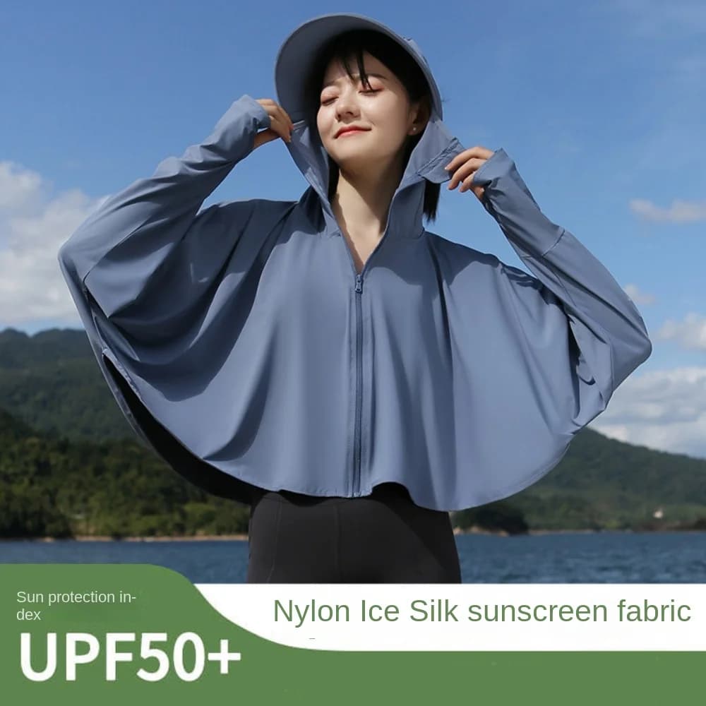 Hoodie with Solid Color Solar Protection Long sleeve Long sleeve Sun protection Clothing Scarf Crop Top Short silk jacket for women