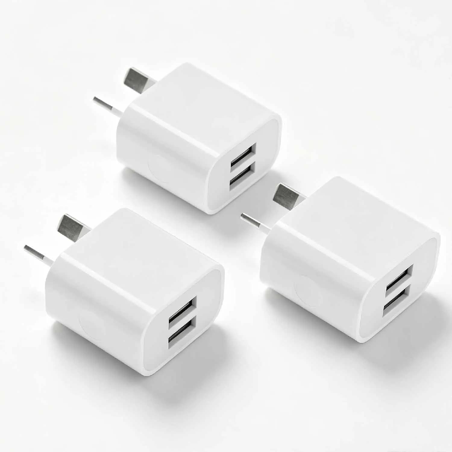 AU Plug Dual USB Wall Charger, 2 Ports USB Charger Block, Portable Travel USB Power Adapter Compatible with Smartphones, Earphon