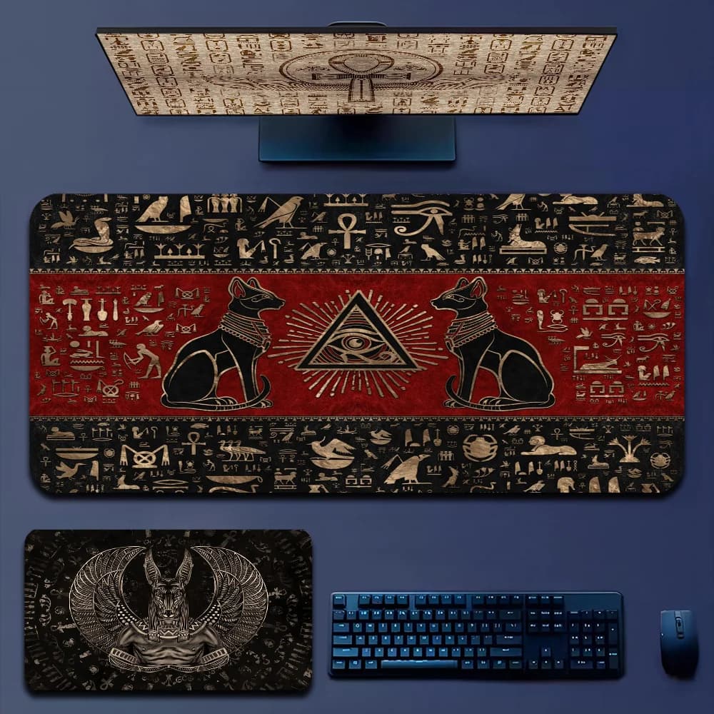 Mouse pad thickened Lockedge anti-slip with Egyptian hieroglyphic cat Table pad for notebook with large playing keyboard