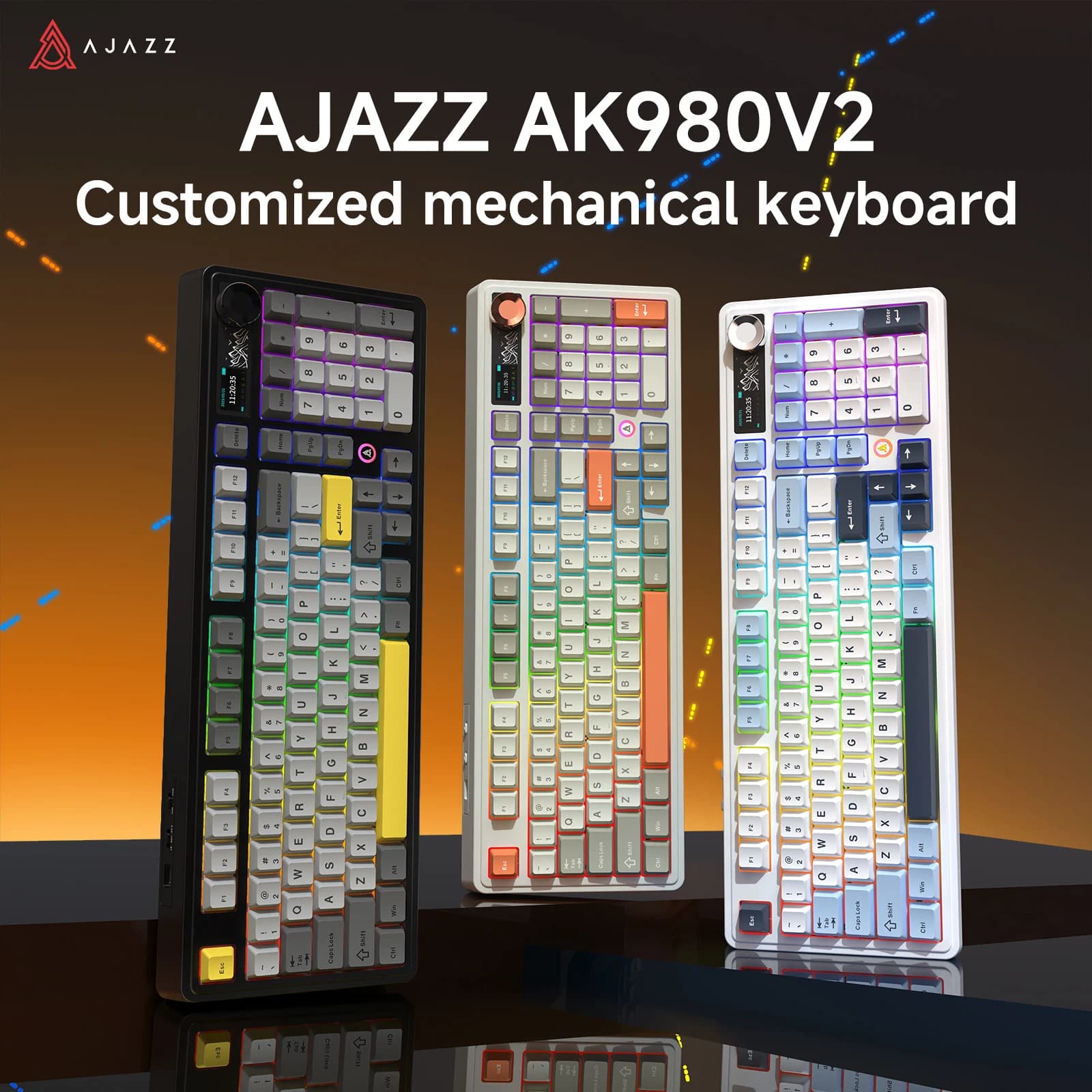 AJAZZ AK980 V2 PRO Tastiera Meccanica con Guarnizione al 98%, Hot-Swappable, 10000mAh, Schermo TFT e Manopola, Frequenza di Aggiornamento 8K, Retroilluminazione RGB