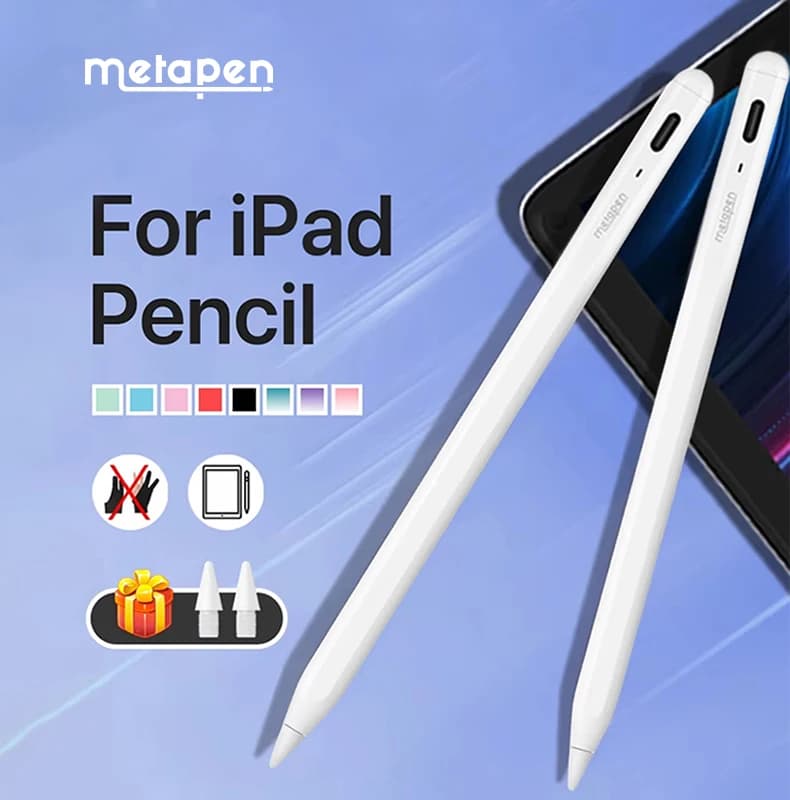 Penna Digitale Metapen A8 per Apple iPad 2018-2026, (Ricarica 2 Volte Più Veloce), Sensibilità all'Inclinazione, Precisione Pixel, Stilo Touch Smart