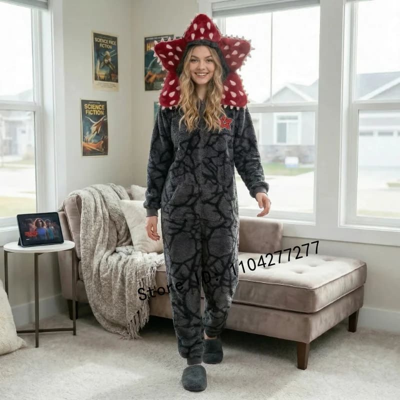 Pigiama intero invernale in flanella calda per adulti, costume cosplay Demogorgone, tuta da casa per feste e vacanze