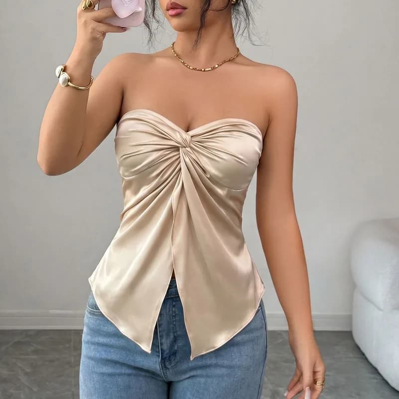 2026 Camicie da Donna Blusa Estiva Nuova Senza Maniche Senza Spalline Slim Sexy Top Bluse Camicie Donna Q3993