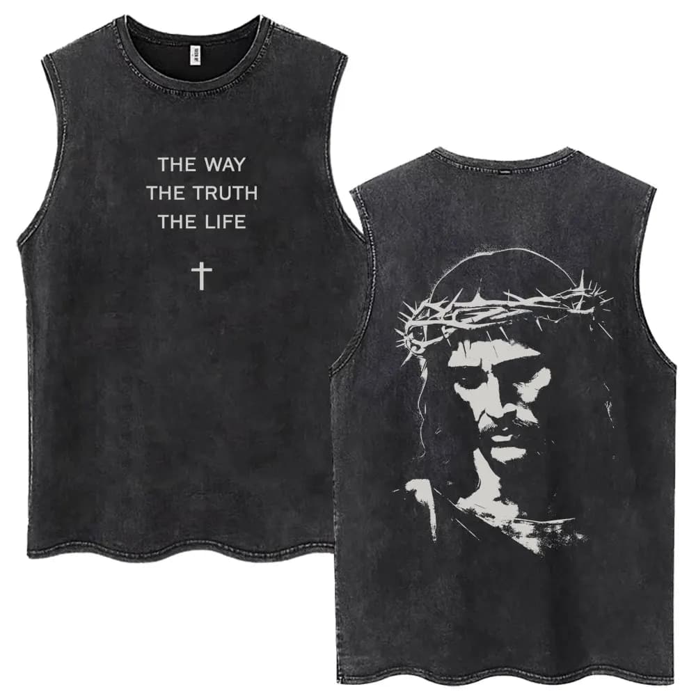 Christian Religious Jesus Wash Tank Tops The Way Truth The Life Fashion Punk Sleeveless T Shirt Men Women Oversized Cotton Vests