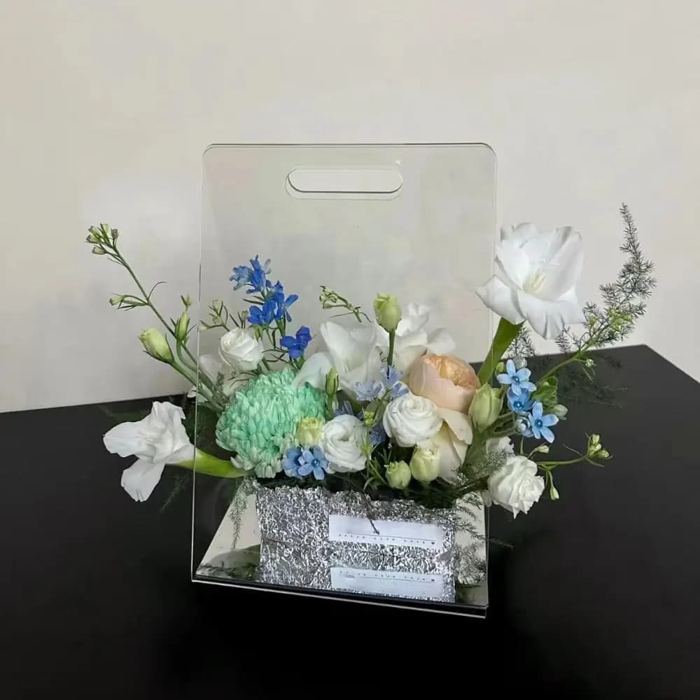 Borsa Trasparente in Acrilico per Fiori, Riutilizzabile, per Confezionamento Bouquet, Materiale Portatile per Imballaggio Floreale