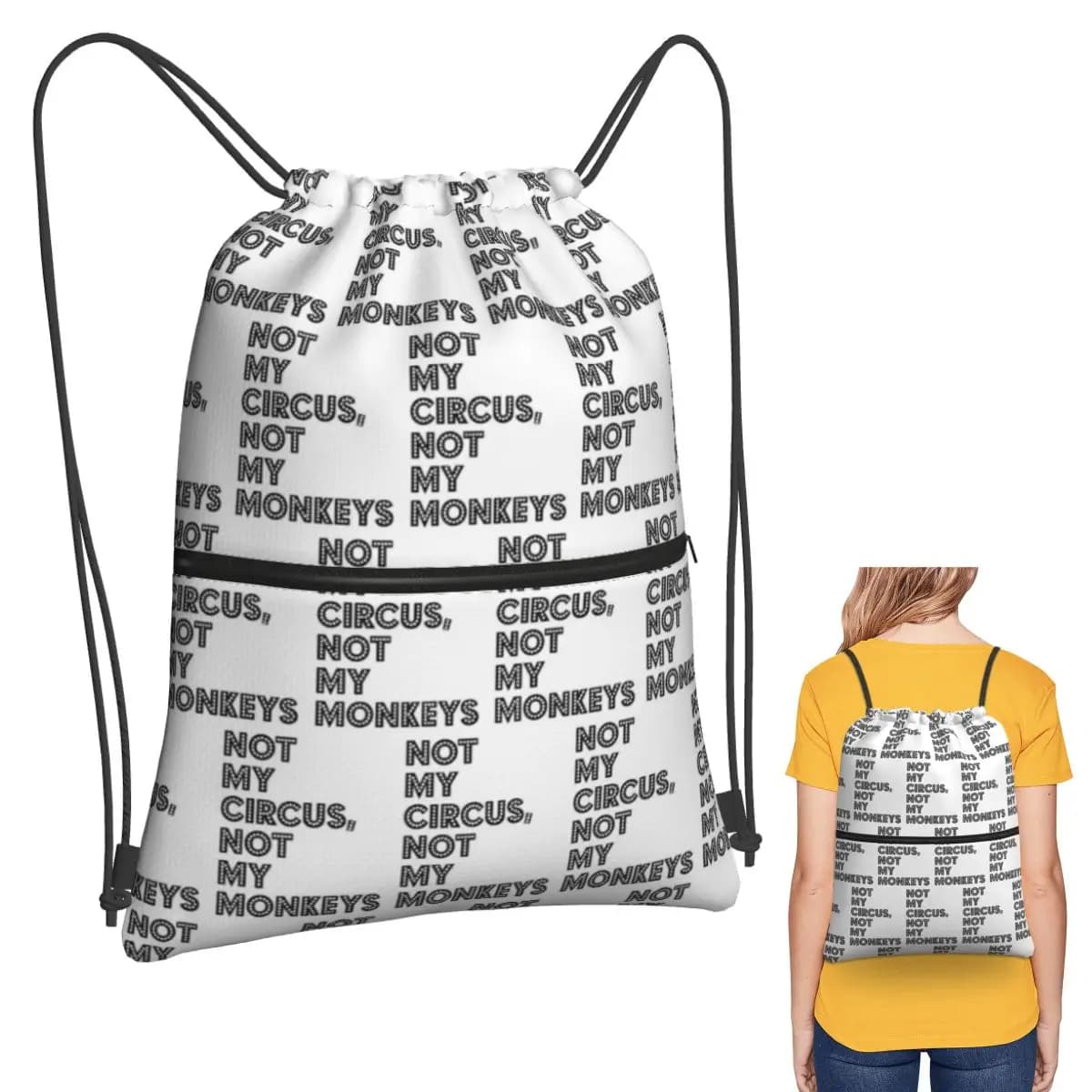 Zaini divertenti con stampa "Not My Circus Not My Monkeys", borsa sportiva multifunzione con coulisse, borse per libri per viaggi e scuola