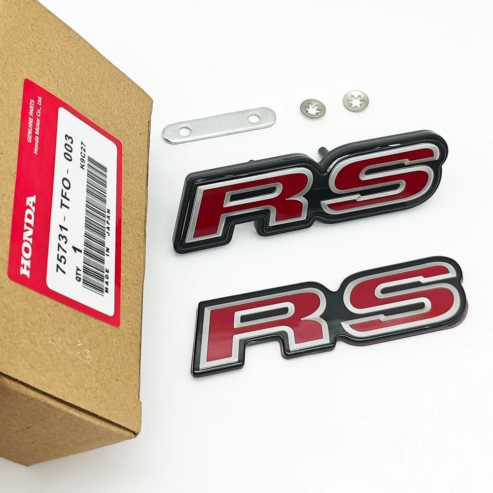 Luxury 3D Red RS Logo Emblem Front Grill Badge Rear Trunk Sticker For Honda Civic GK5 Fit GE8 Jazz City Jade CRV Car Accessories