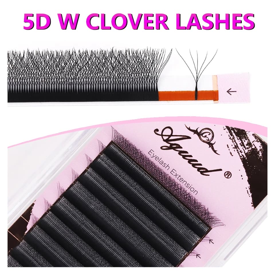 AGUUD Extension ciglia 5D a forma di W, C D L M Curl, ventagli pre-assemblati, ciglia effetto blooming, marrone, 4DW, ciglia a forma di W