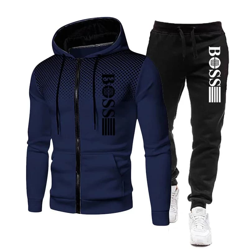 2026 New Men's zippered hoodie + Casual Pants Set for Autumn and Winter fashion Fitness and Warm sportswear Two-piece setclothes