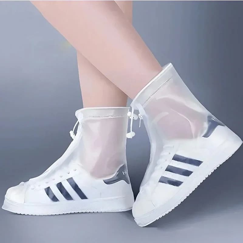 Copriscarpe Impermeabili Unisex Antiscivolo con Suola in PVC e Silicone, Riutilizzabili, Bianchi, per Pioggia e Neve, Disponibili in Diverse Taglie