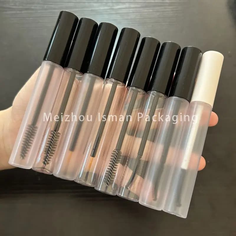 50 Pz Round Mascara Oil Bottles For Eyebrow Serum Bottle Black White Serum Pipe For Eyelashes 12 ml Vacuum Eyeliner Container