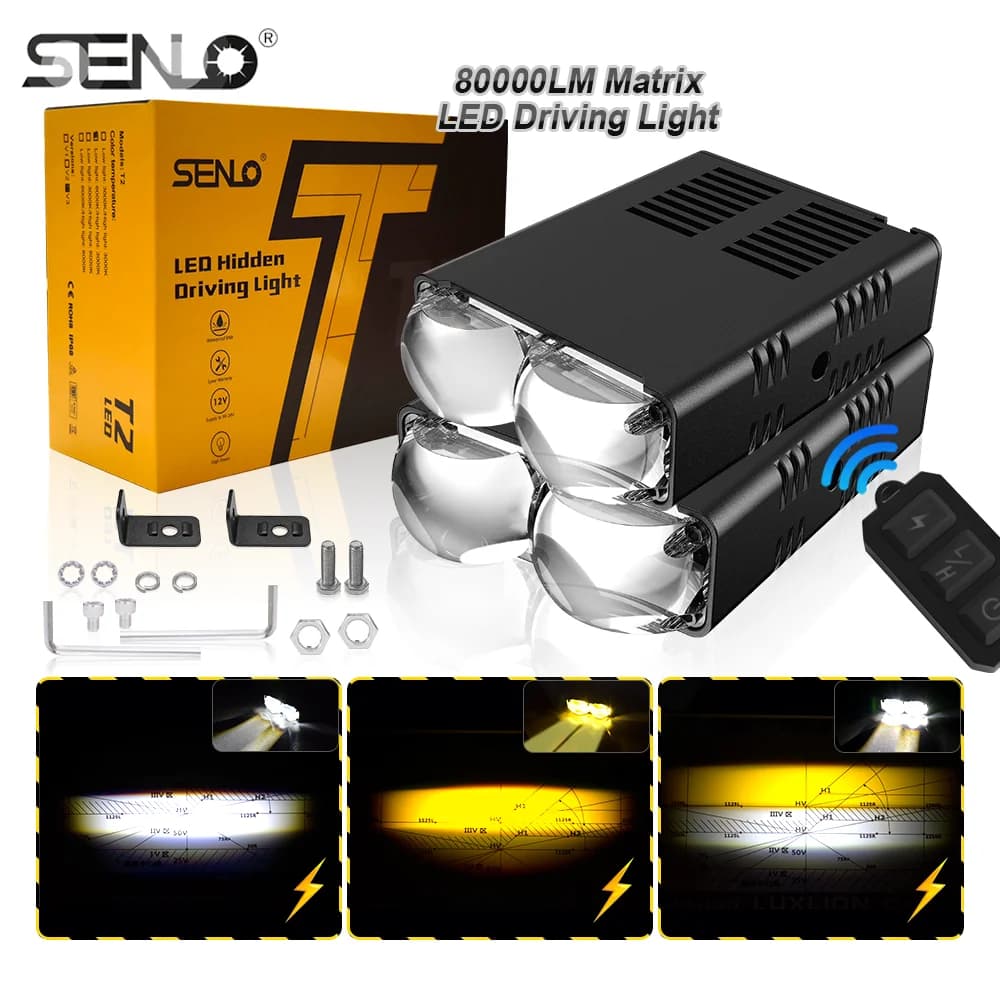 Senlo Universal Car Grille LED Fog Light Kit 80W Super Bright Headlight Waterproof Auxiliary Lights Easy Install for SUV Truck