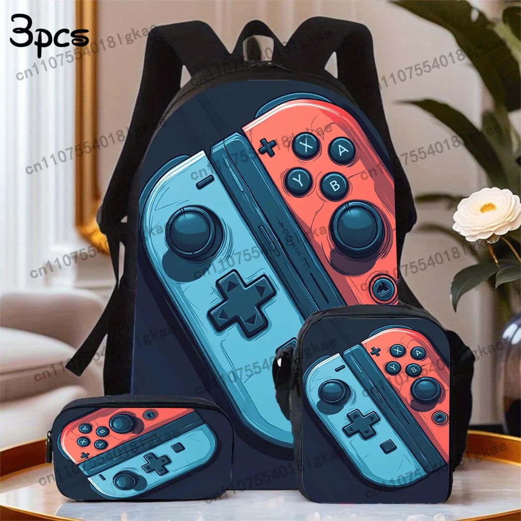 3pcs Summer essentials Switch Backpack Set Includes a Large Capacity Backpack, a Pencil Case And a Zippered Lunch Bag with Adjus