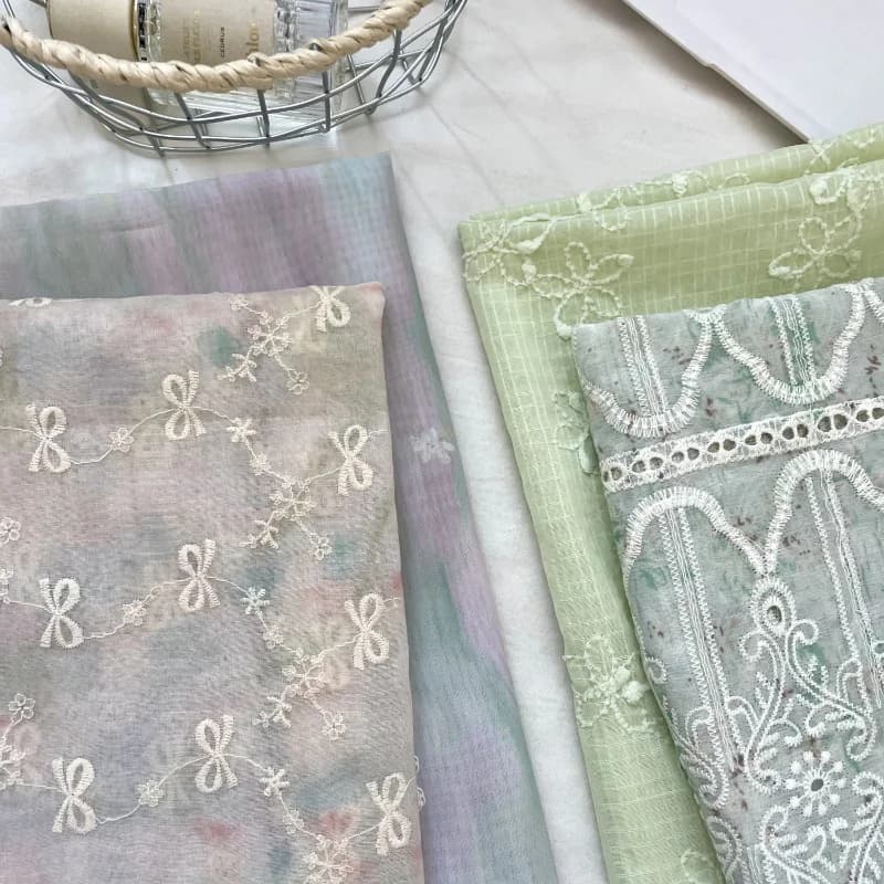 Green Embroidered Fabric Handmade Sewing DIY Home Decorate Craft Material Dress Hanfu Curtain Tablecloth Spring Summer Wholesale