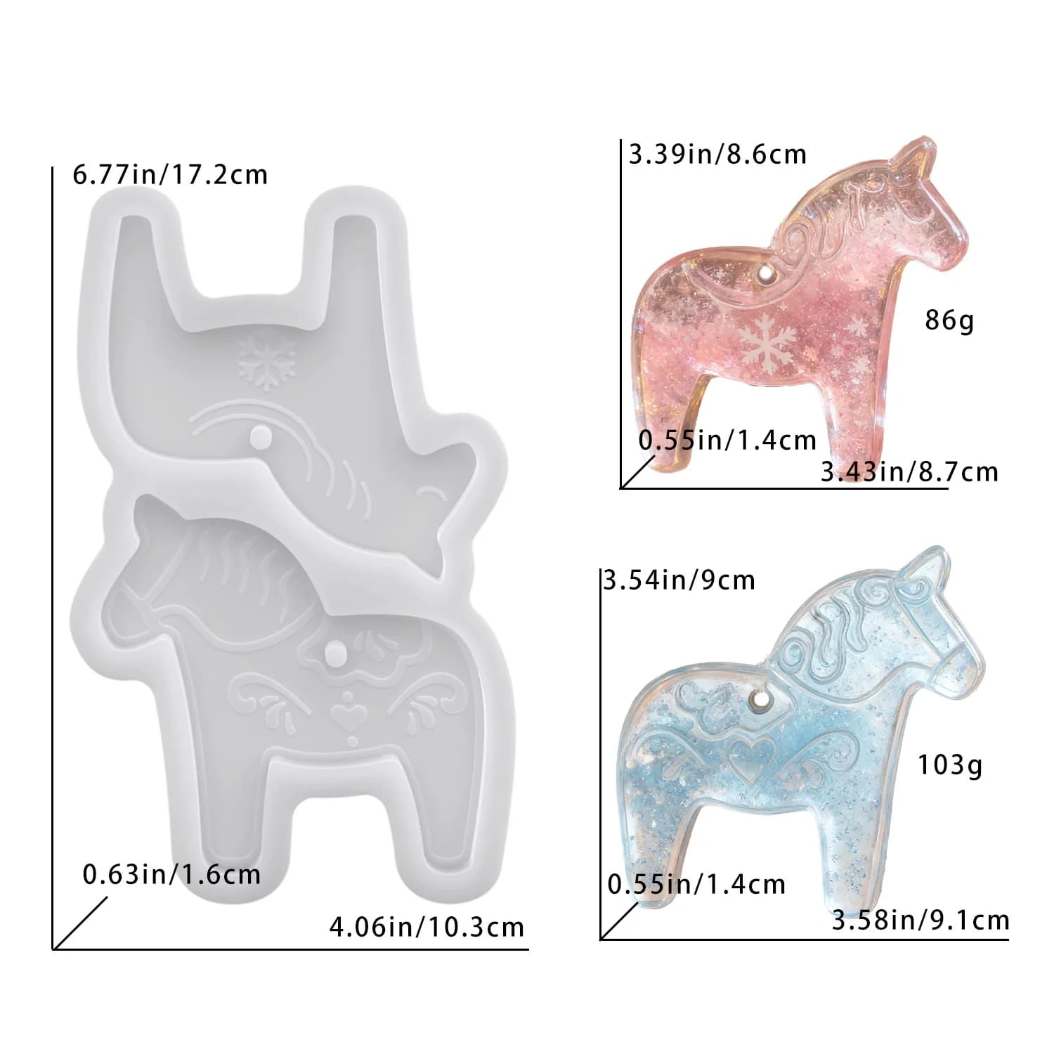 Stampi in silicone a forma di cavallo Dala per resina epossidica fai da te, ciondoli creativi per borse, portachiavi e ciondoli a forma di cartone animato