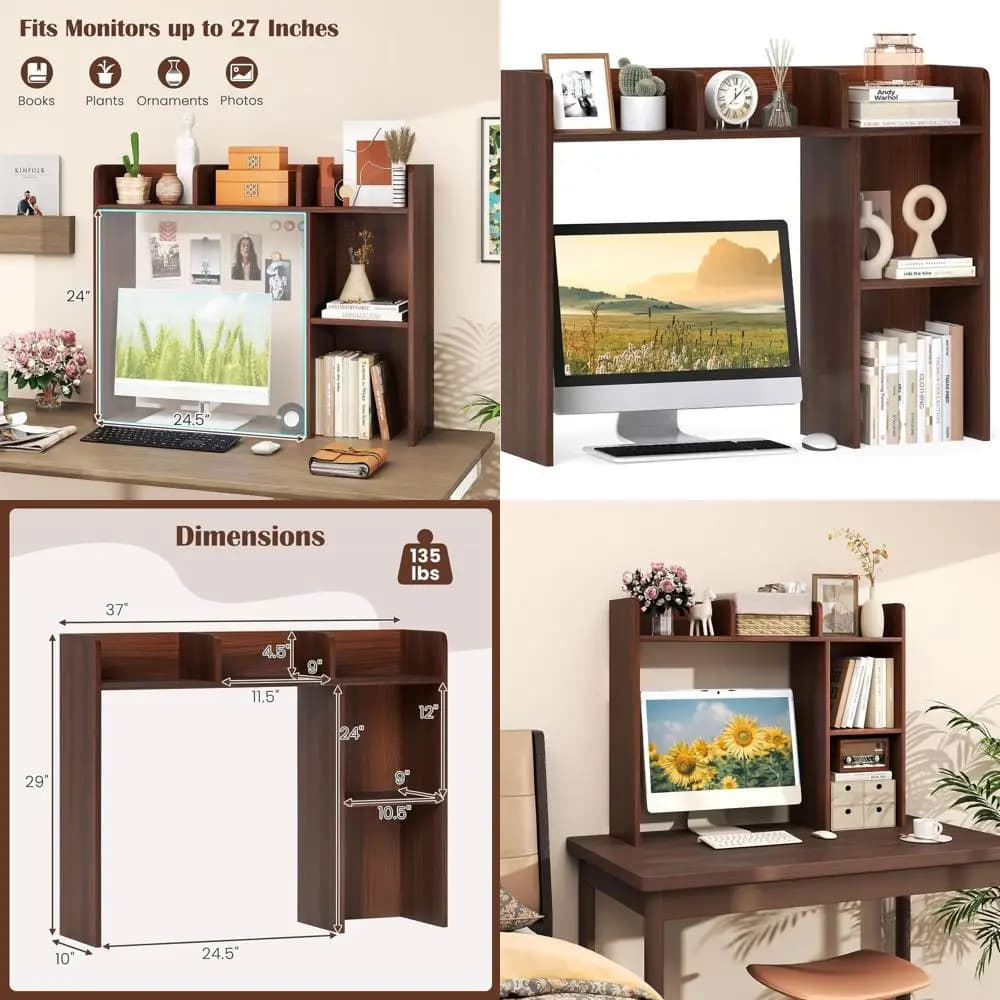Supporto per Monitor con Scaffale a 5 Ripiani per Organizzazione Scrivania e Uso Multiuso