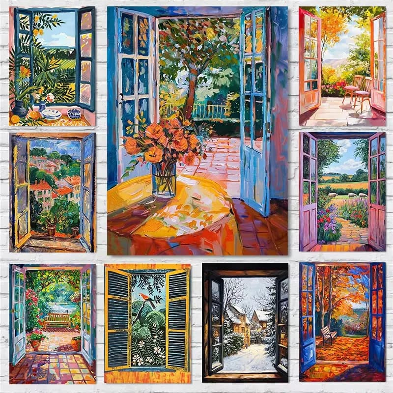 Diamond Painting DIY Henri Matisse Style Open Window Landscape Mosaic Handmade Artwork Round/Square Diamonds Gift Home Decor