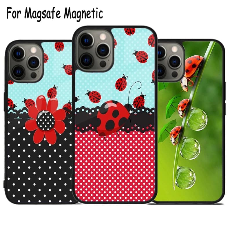 Cover per telefono Lady Bugs con ricarica wireless per iPhone 17 Air 15 16 16e 14 13 11 12 Pro Max Plus, cover magnetica Magsafe con paraurti