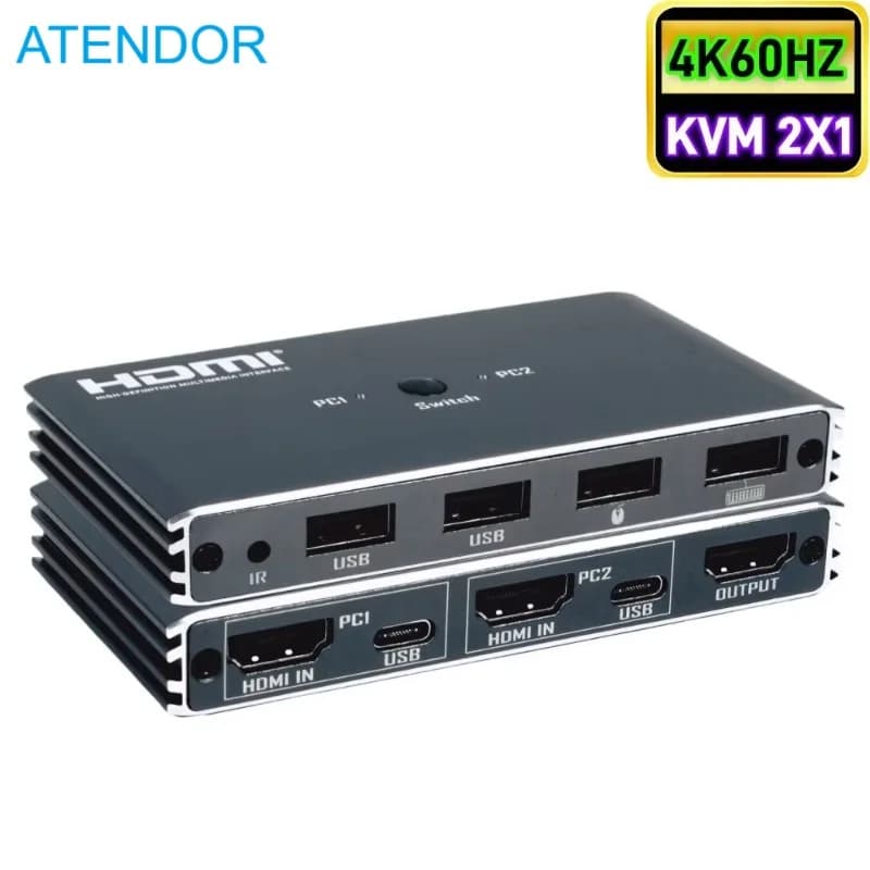 4K@60HZ for HDMI 2X1 compatible USB KVM switch with KVM 2 switch in 1 remote to 2 ports Support PC computer and 4 USB 2.0 HDMI2.0